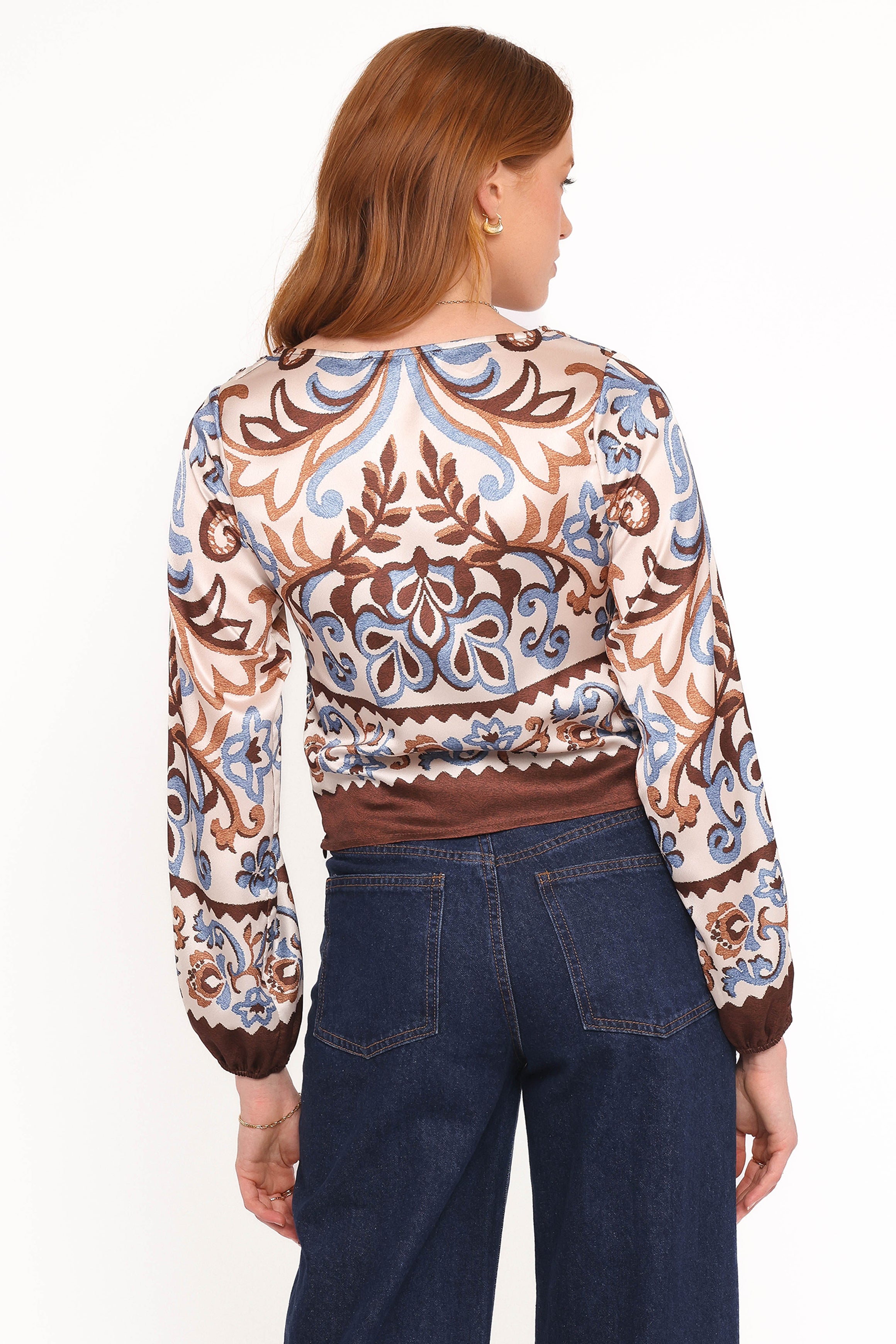 TOPS Aoife Top - Ivory Brown Blue