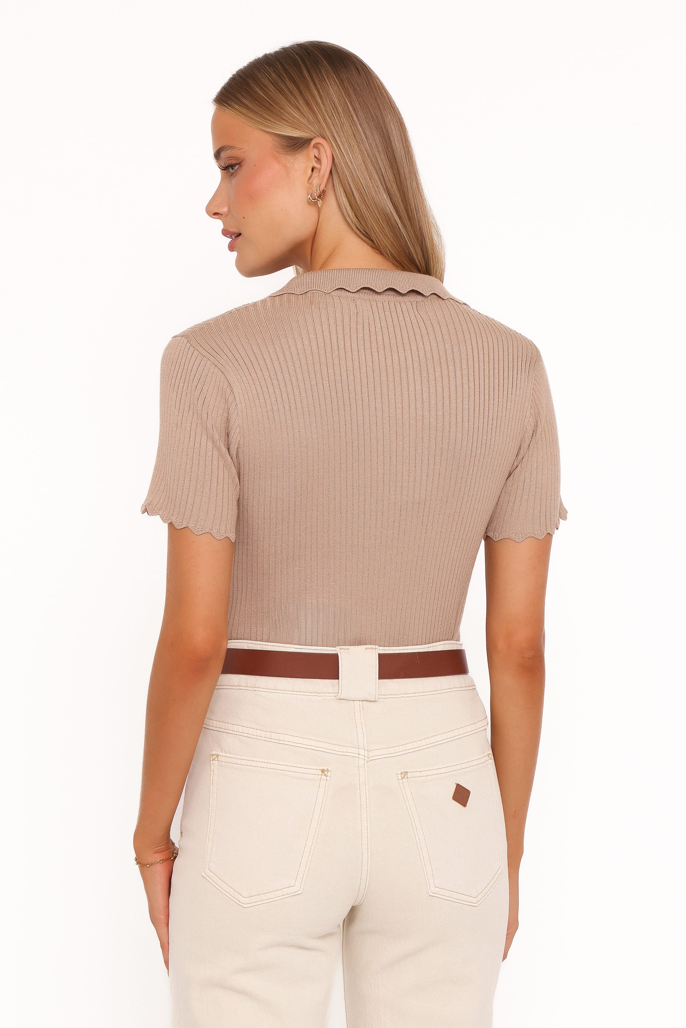 TOPS Aradia Scallop Collar Polo - Grey Morn