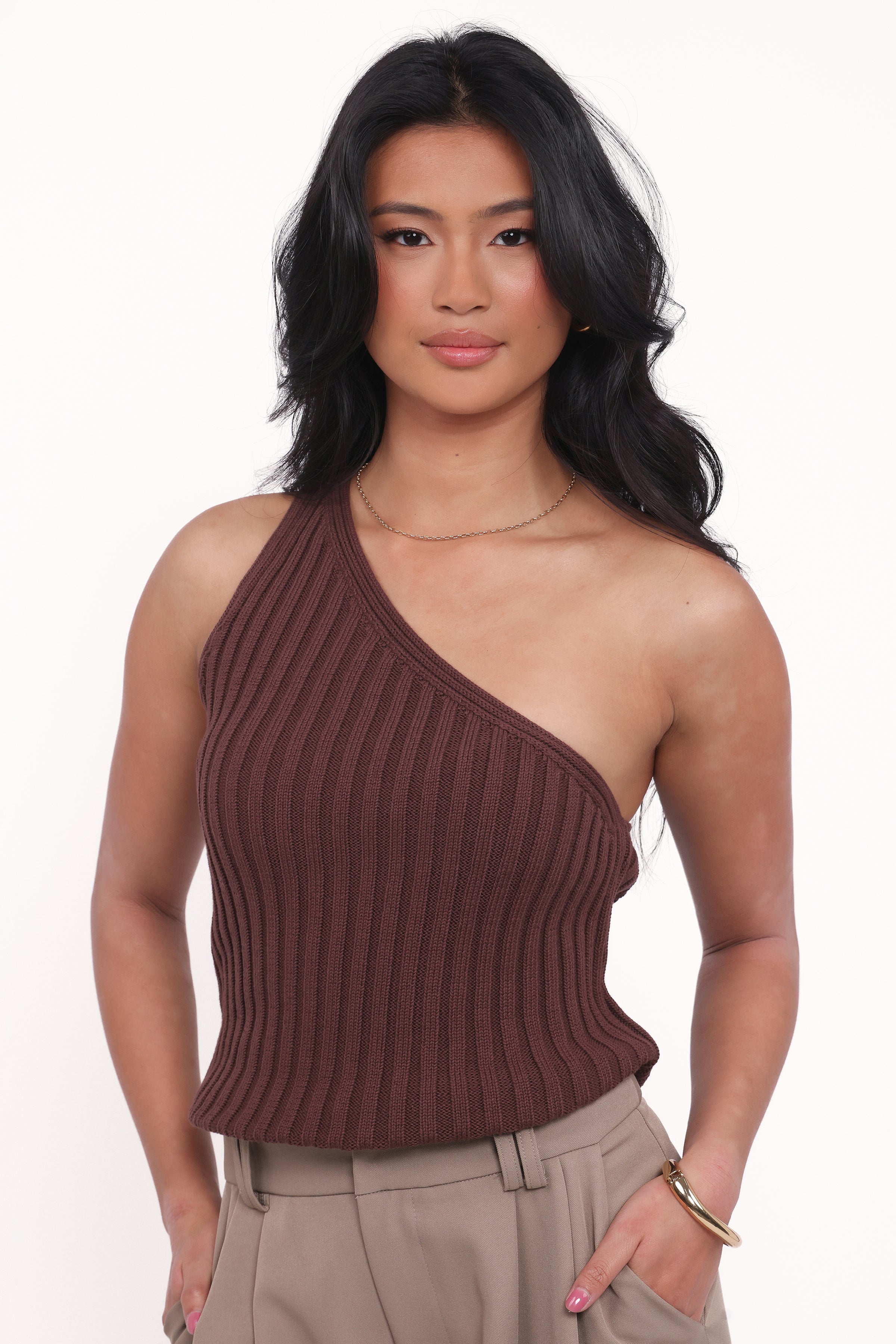 TOPS Arcadia One Shoulder Top - Chocolate
