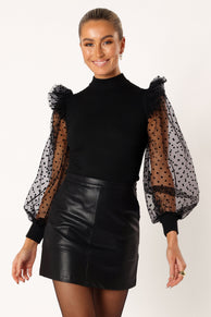 TOPS @Arhi Sheer Sleeve Top - Black