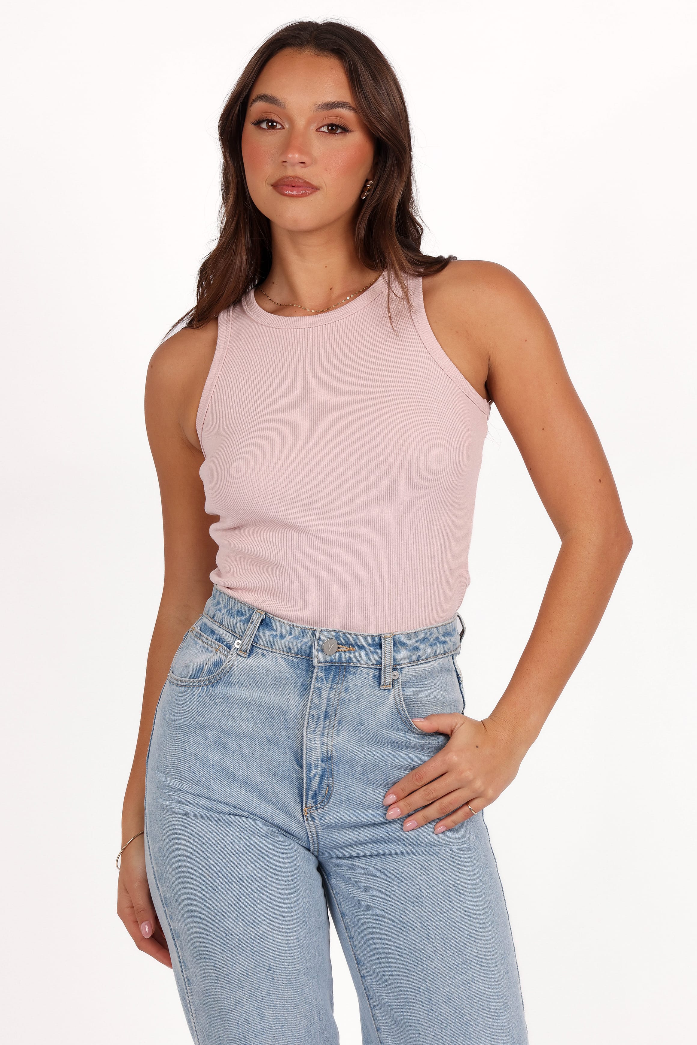 TOPS Ari Ribbed Tank Top - Blush
