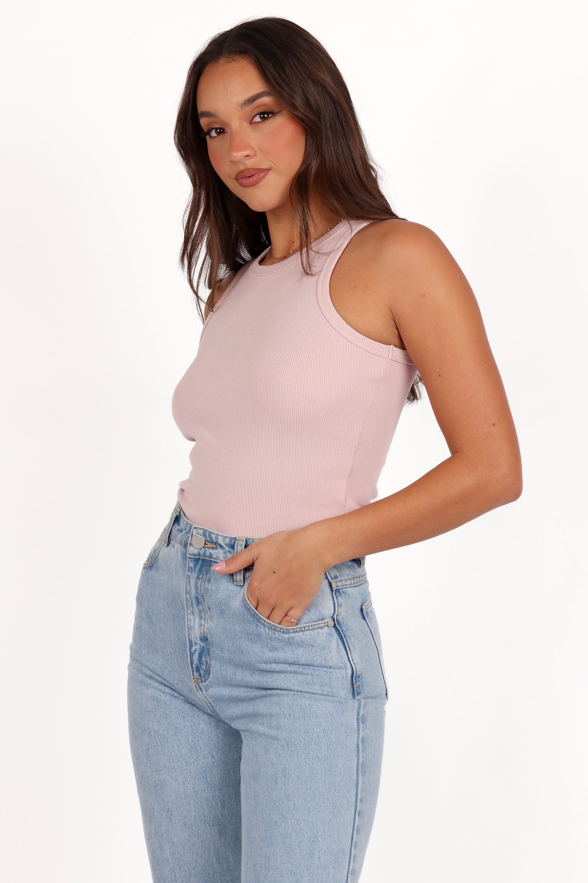 TOPS Ari Ribbed Tank Top - Blush