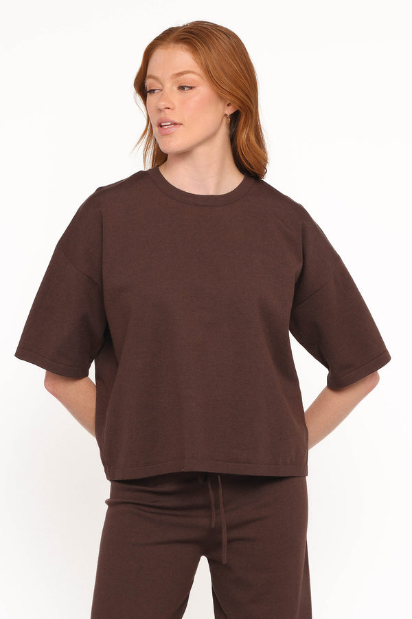 TOPS Ash Knitted T-Shirt - Chocolate