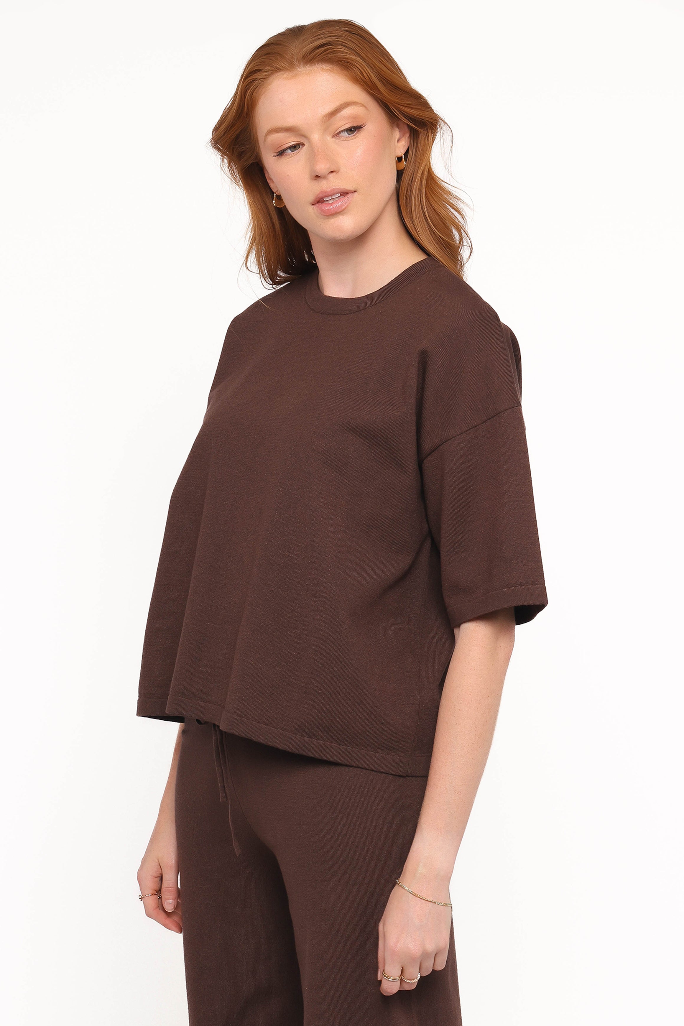 TOPS Ash Knitted T-Shirt - Chocolate