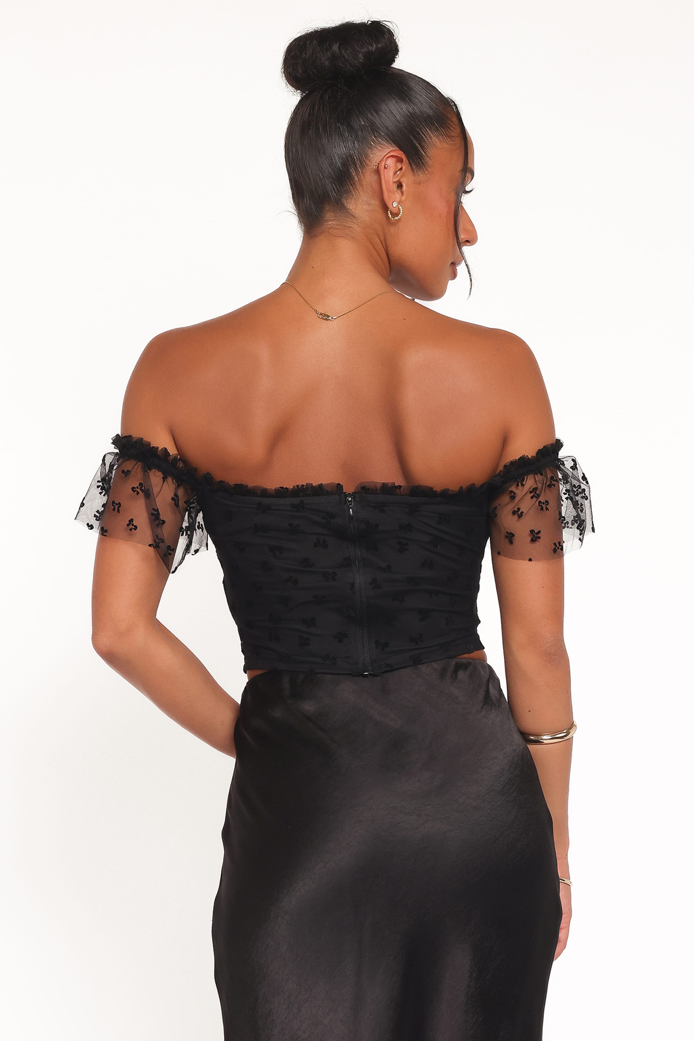TOPS Aster Off Shoulder Mesh Top - Black