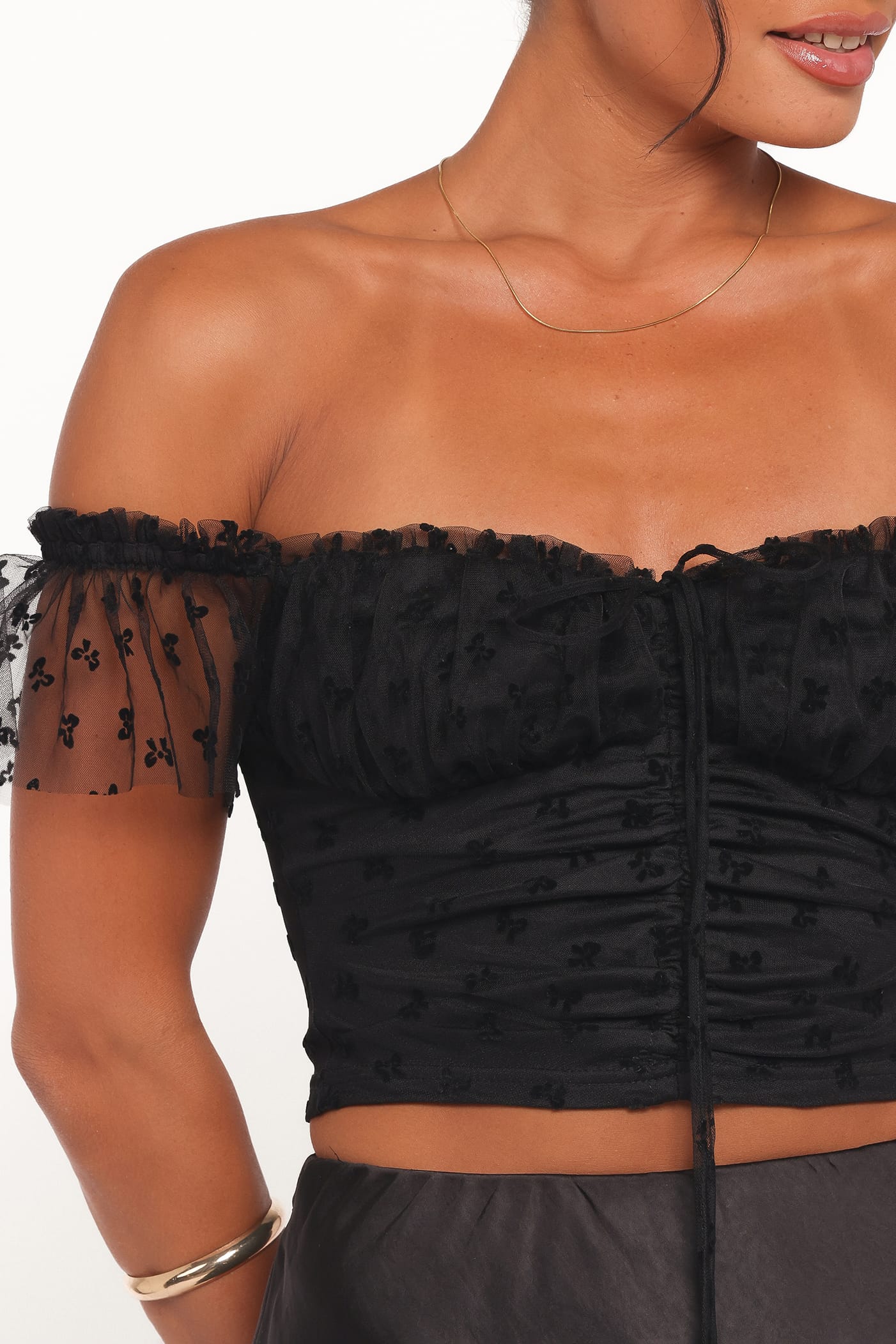 TOPS Aster Off Shoulder Mesh Top - Black