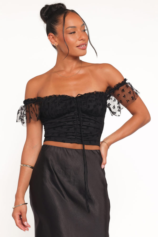 TOPS Aster Off Shoulder Mesh Top - Black