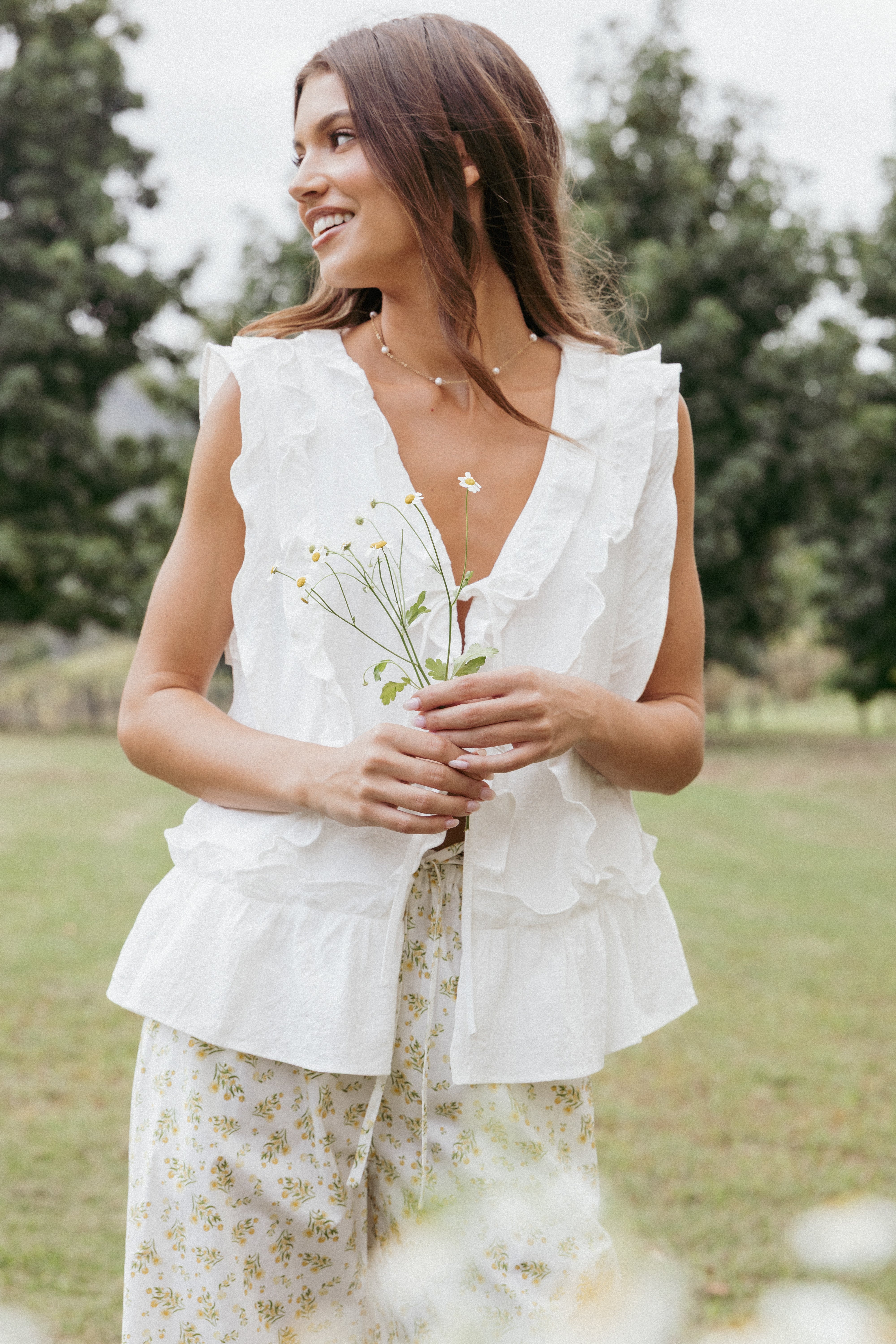 TOPS Athena Ruffle Top - White