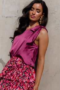 TOPS @Audrey One Shoulder Top - Berry