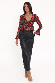 TOPS Aveline Chiffon Ruffle Front Top - Brown Floral