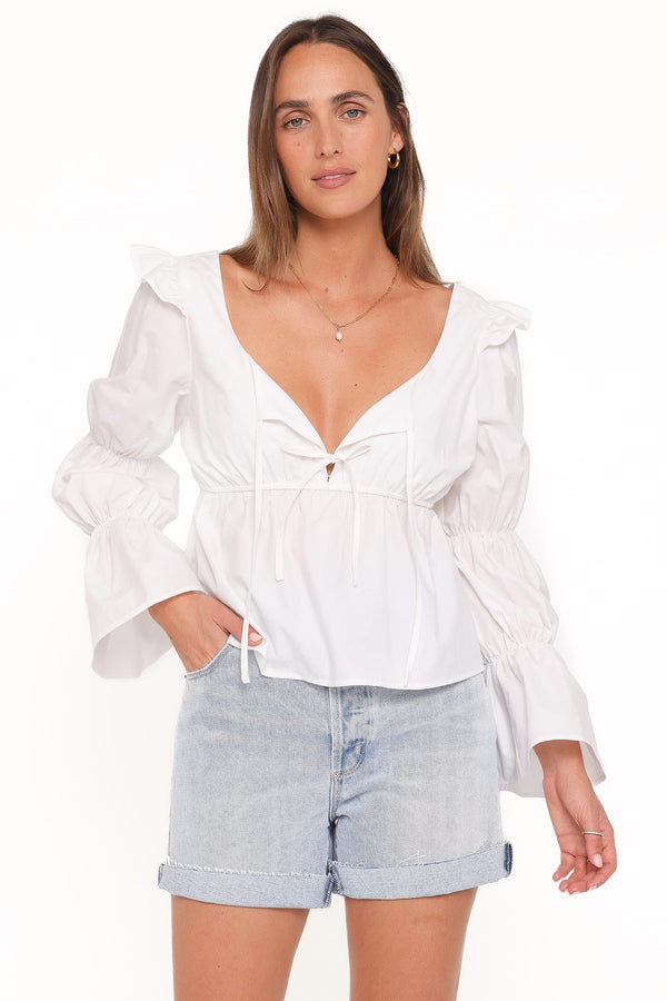 TOPS Bairbre Peasant Top - White