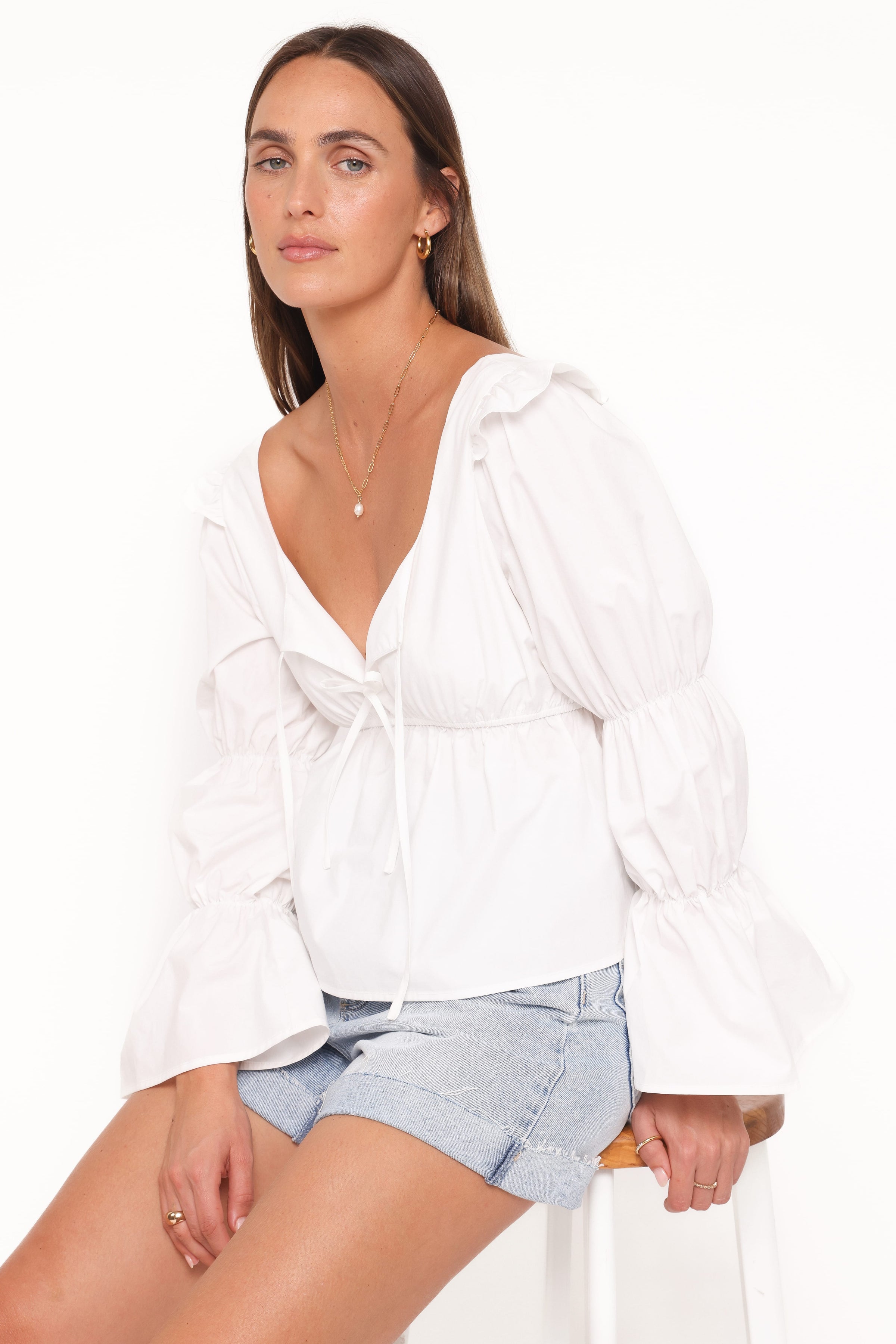 TOPS Bairbre Peasant Top - White