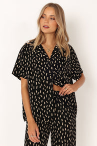 TOPS @Bastian Short Sleeve Shirt - Black Beige