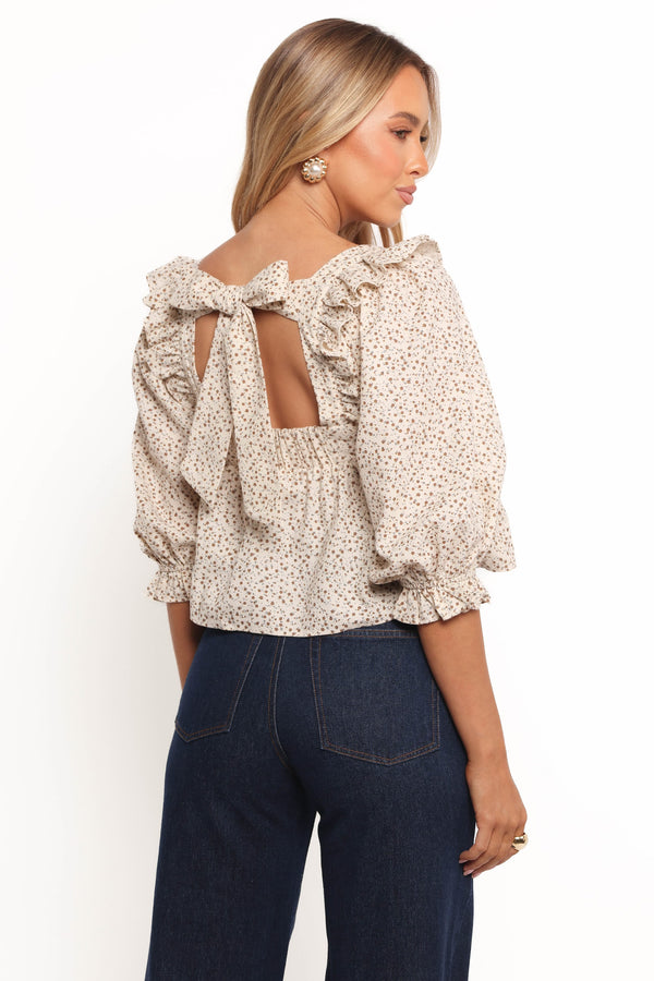 TOPS Belakey Top - Ivory Brown Floral
