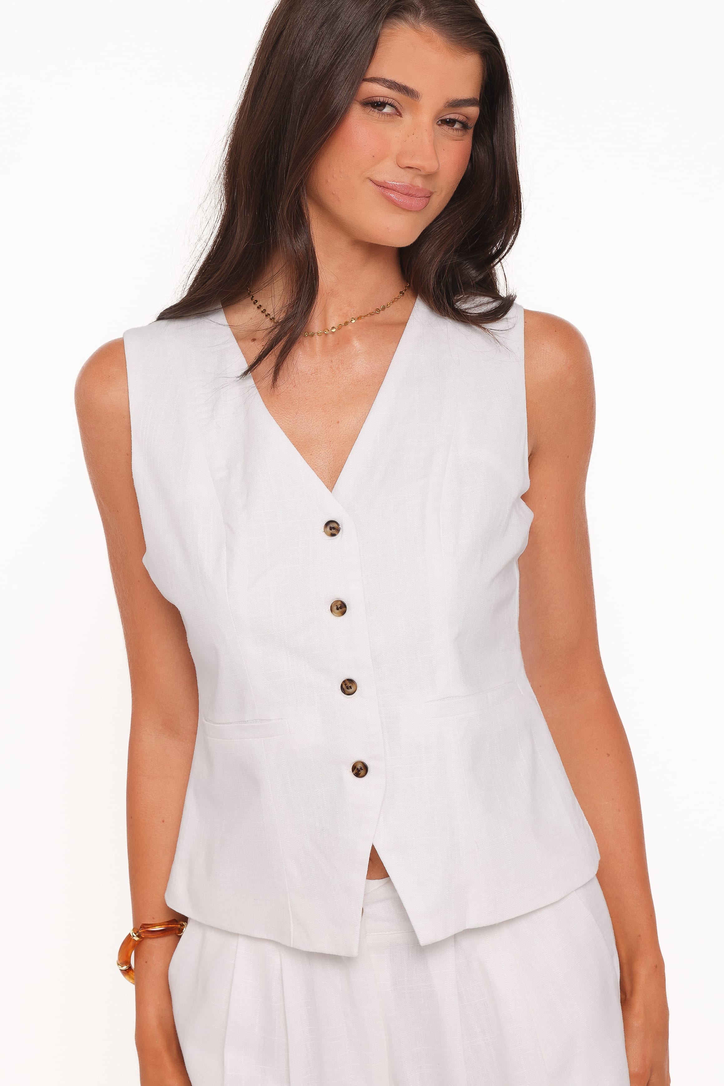 TOPS Bell Linen Vest - Cream