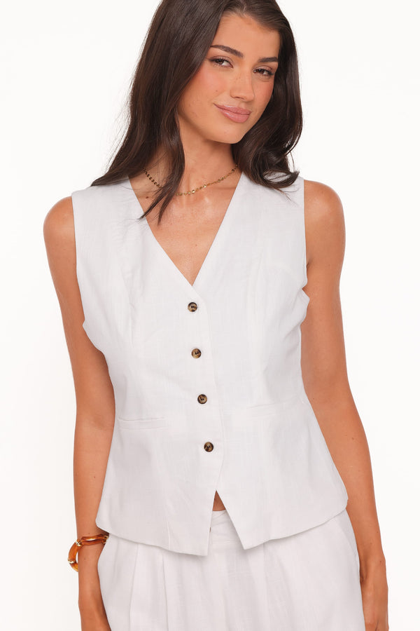 TOPS Bell Linen Vest - Cream