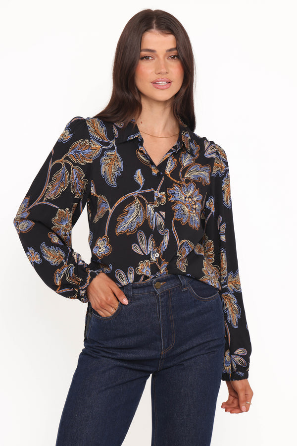 TOPS Bennett Shirt - Black Floral