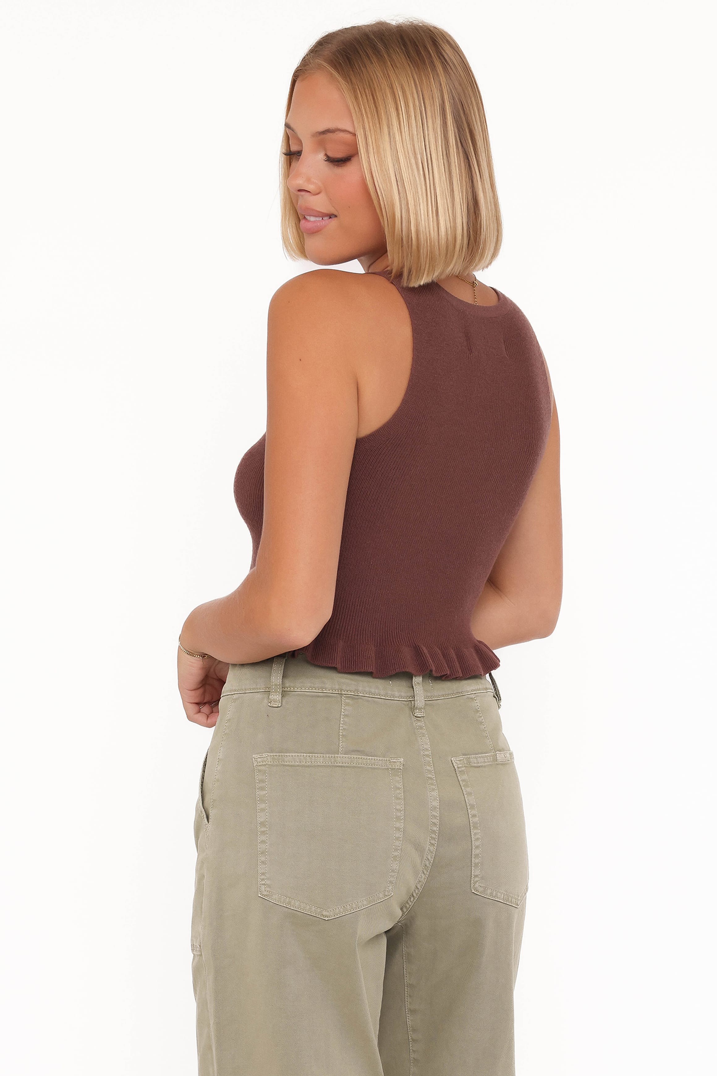 TOPS Berenice Ruffle Hem Knitted Top - Brown