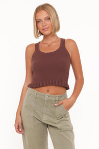 TOPS Berenice Ruffle Hem Knitted Top - Brown
