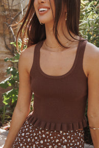 TOPS Berenice Ruffle Hem Knitted Top - Brown