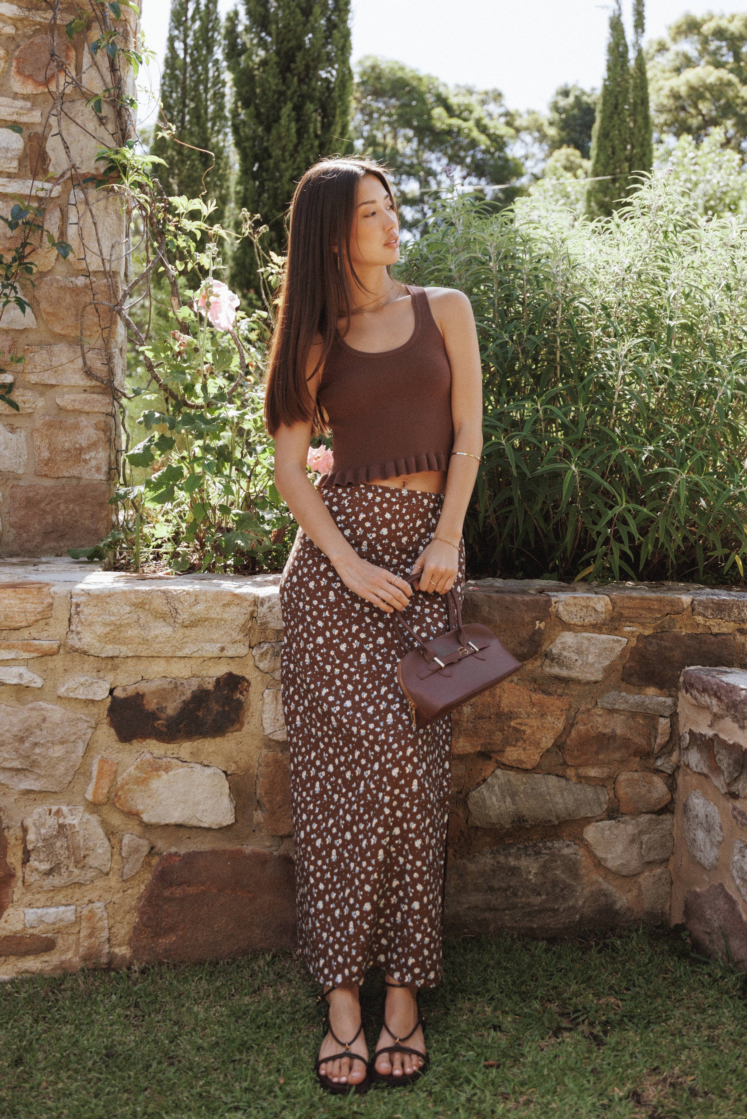 TOPS Berenice Ruffle Hem Knitted Top - Brown