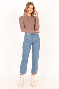 TOPS @Bethany Knit Long Sleeve Top - Chocolate