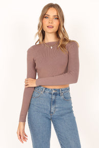 TOPS @Bethany Knit Long Sleeve Top - Chocolate