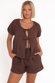 TOPS Bonnie Short Sleeve Top - Chocolate Brown