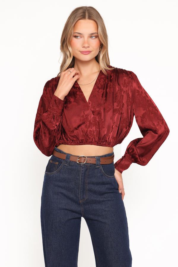 TOPS Bowman Cropped Blouse - Wine