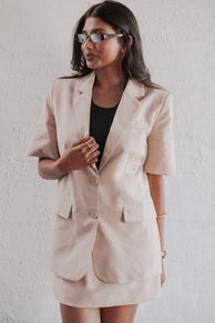 TOPS Brielle Short Sleeve Blazer Top - Beige