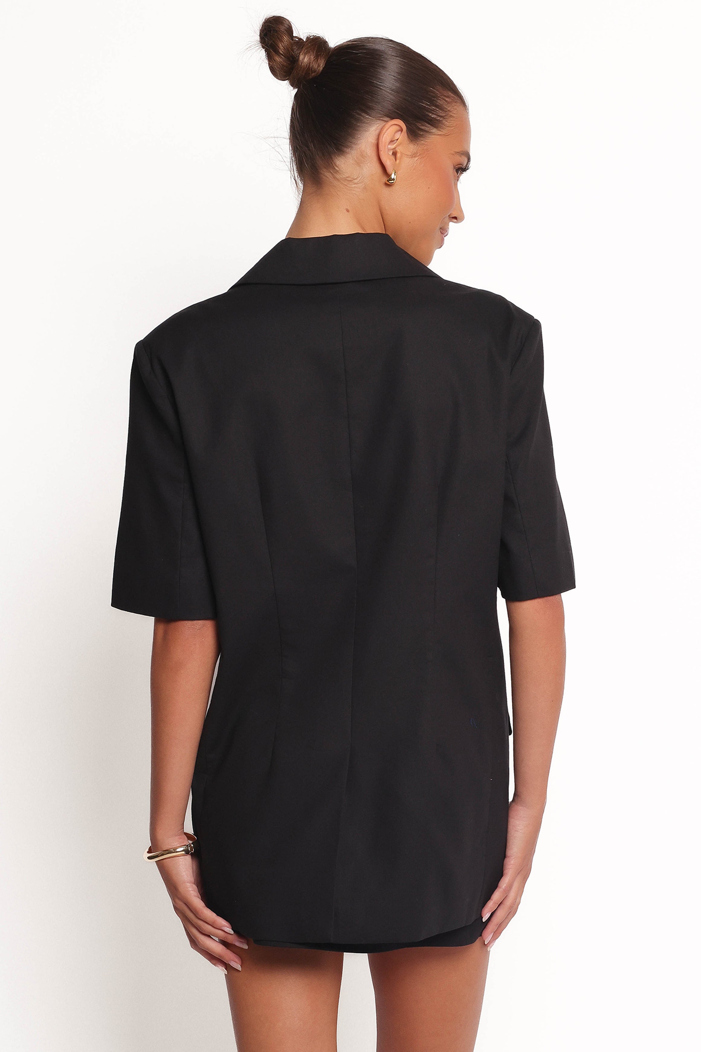 TOPS Brielle Short Sleeve Blazer Top - Black