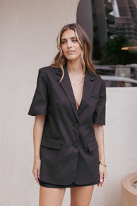 TOPS Brielle Short Sleeve Blazer Top - Black