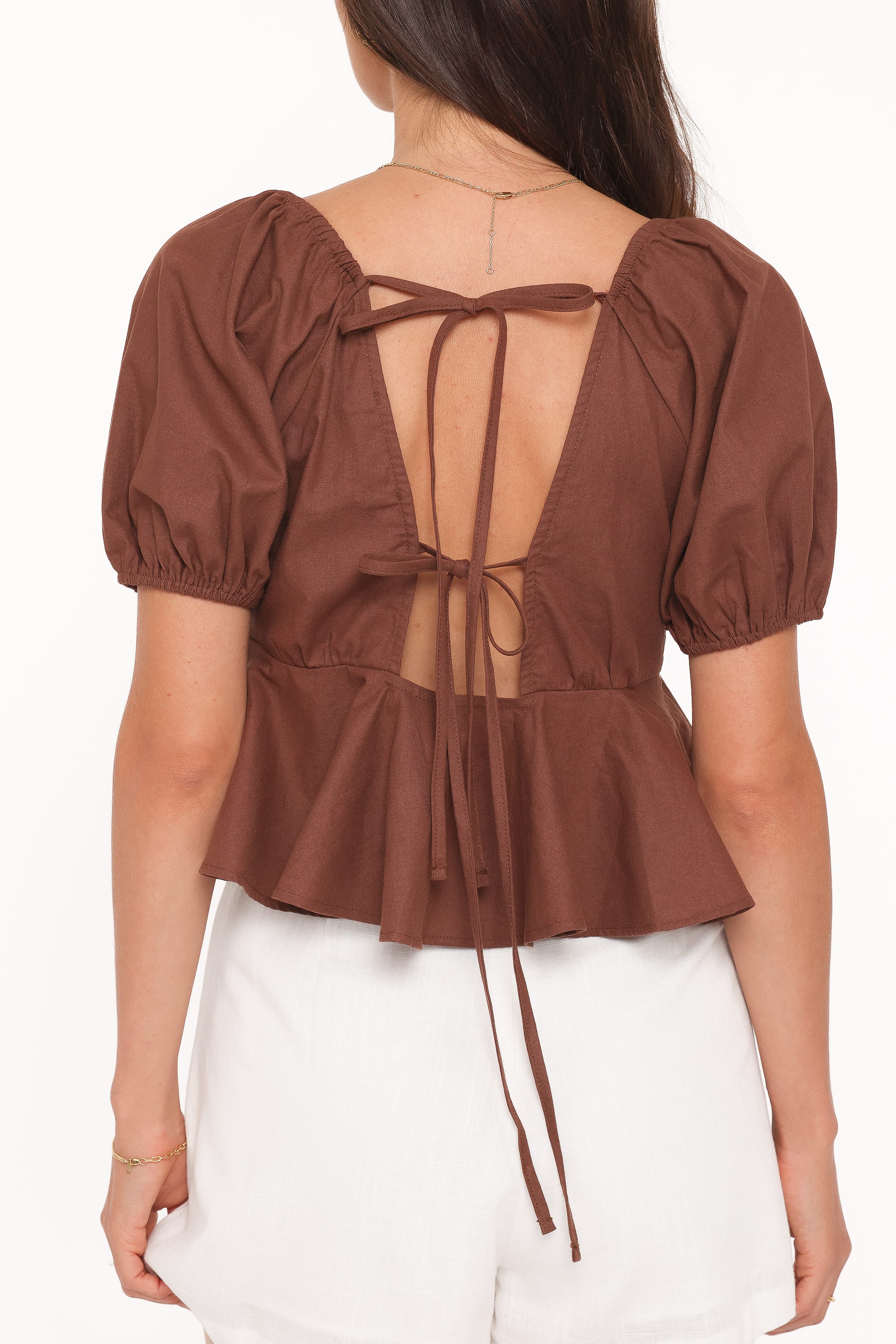 TOPS Brienne Tie Front Top - Chocolate