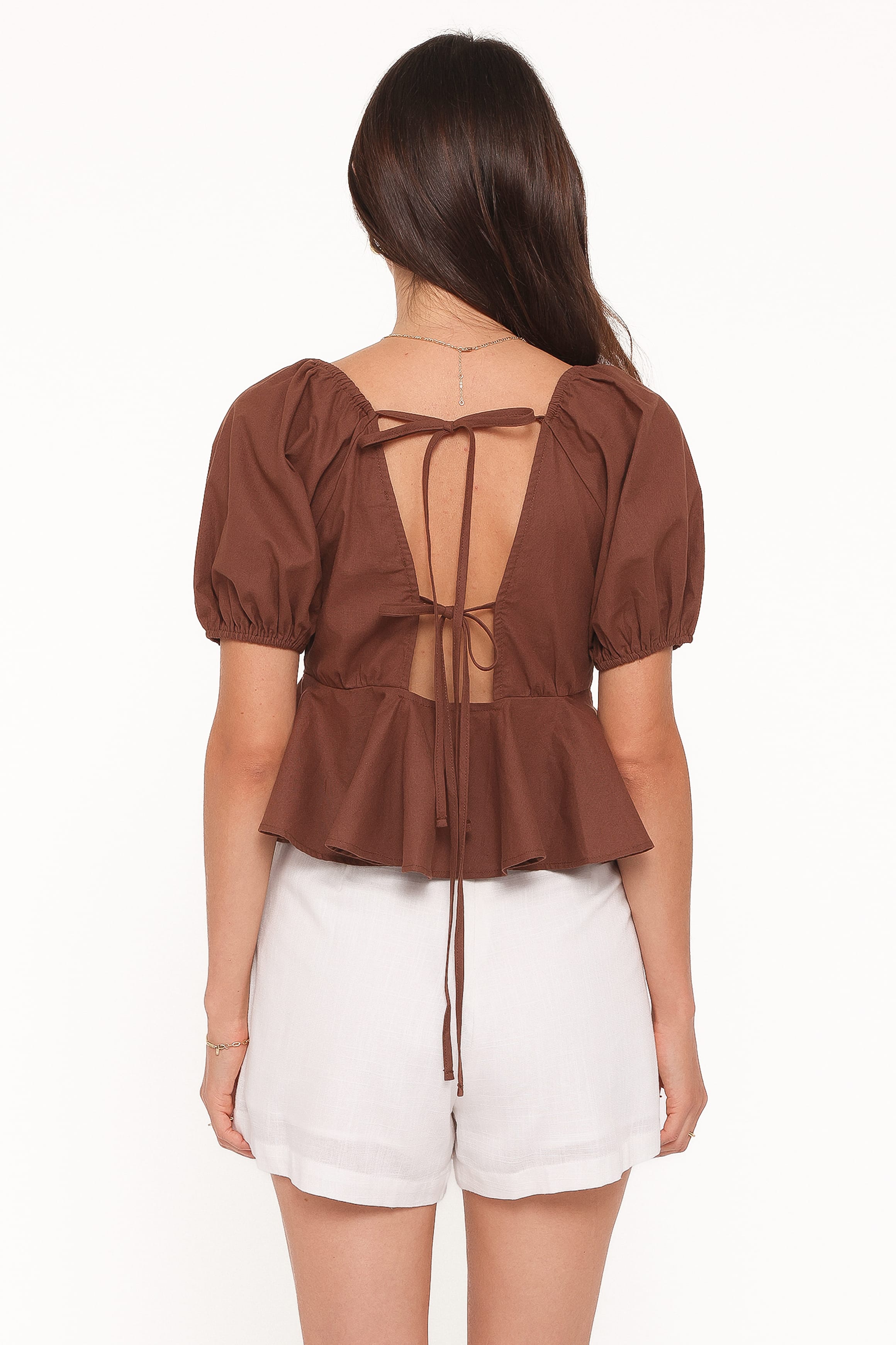TOPS Brienne Tie Front Top - Chocolate