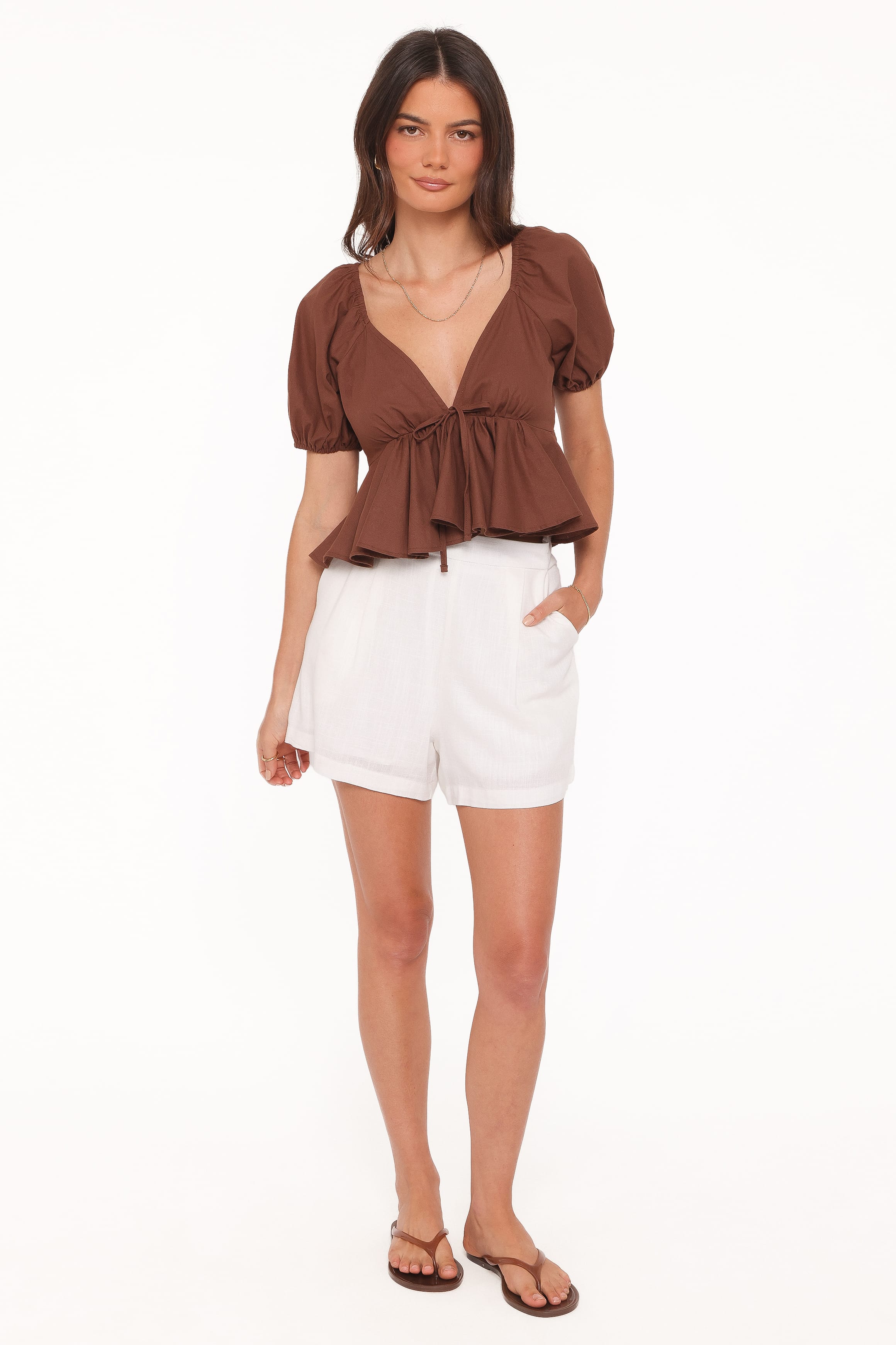 TOPS Brienne Tie Front Top - Chocolate