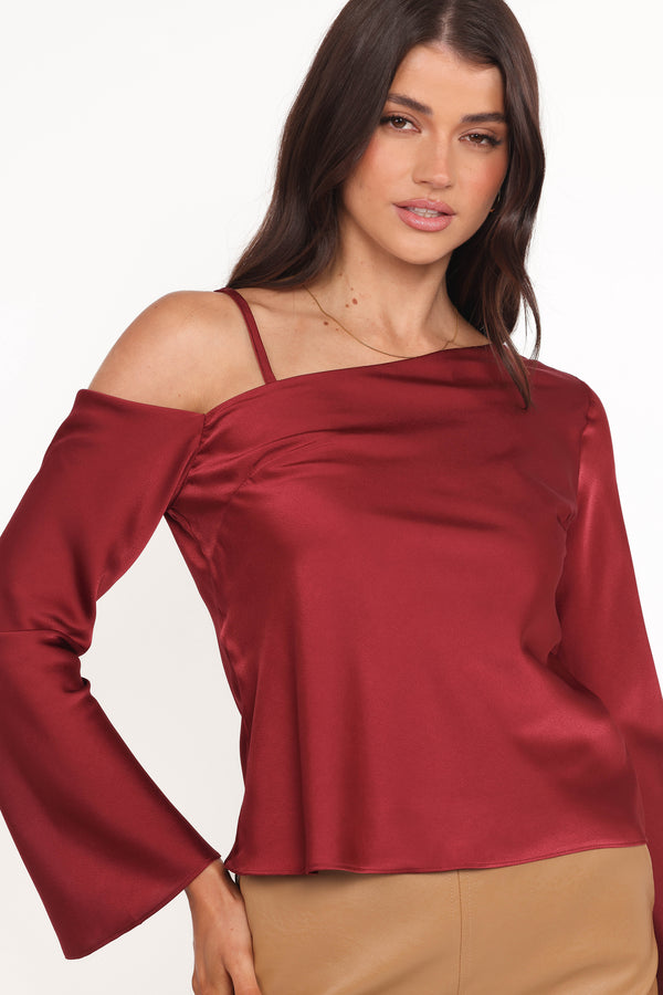 TOPS Brisa Off Shoulder Top - Cherry