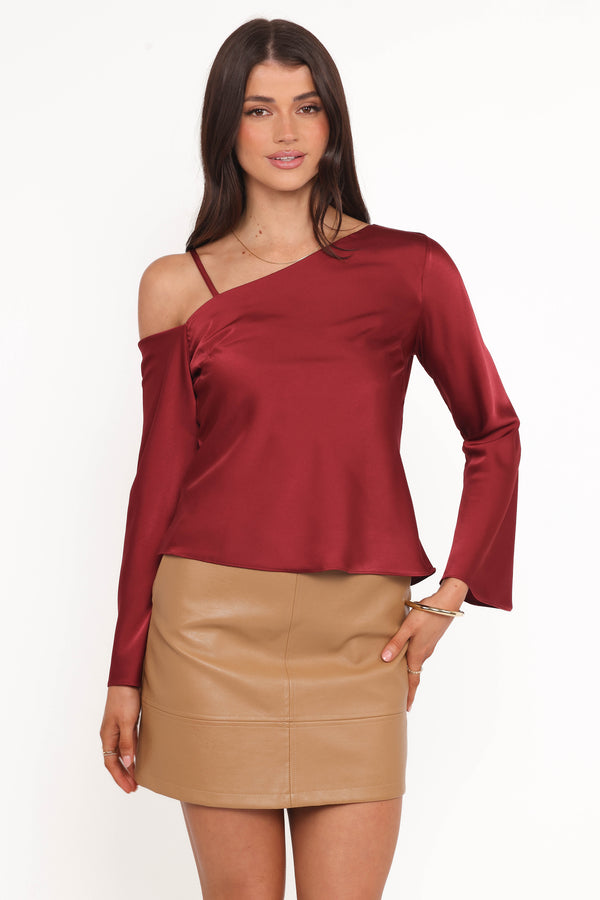 TOPS Brisa Off Shoulder Top - Cherry