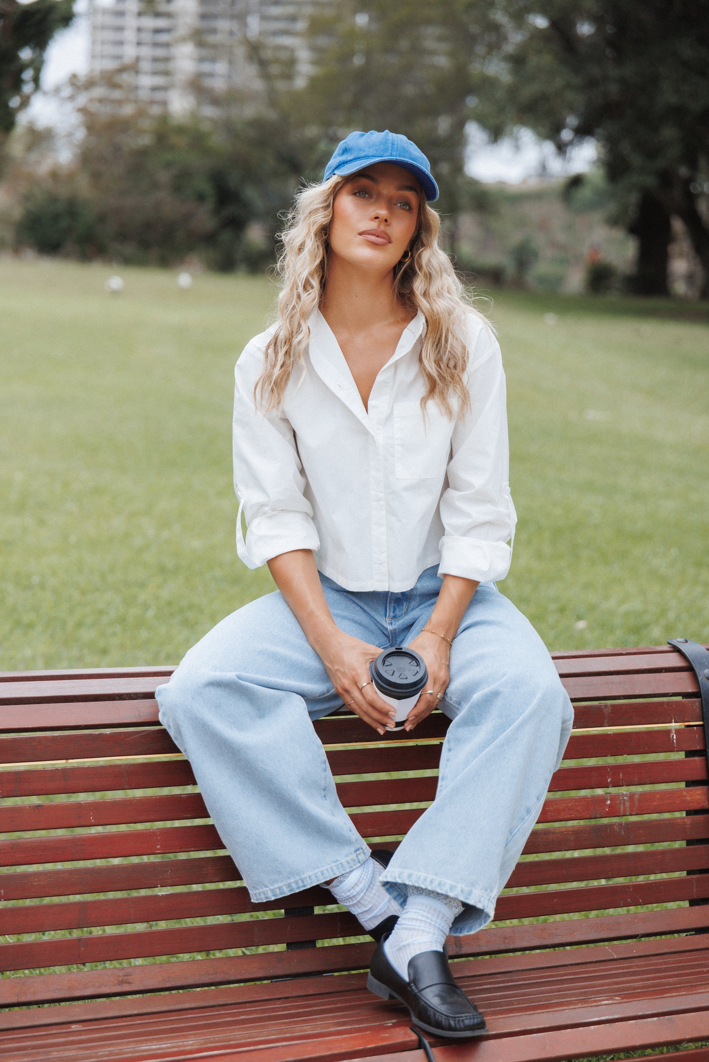 TOPS Bronagh Cropped Button Up Shirt - White