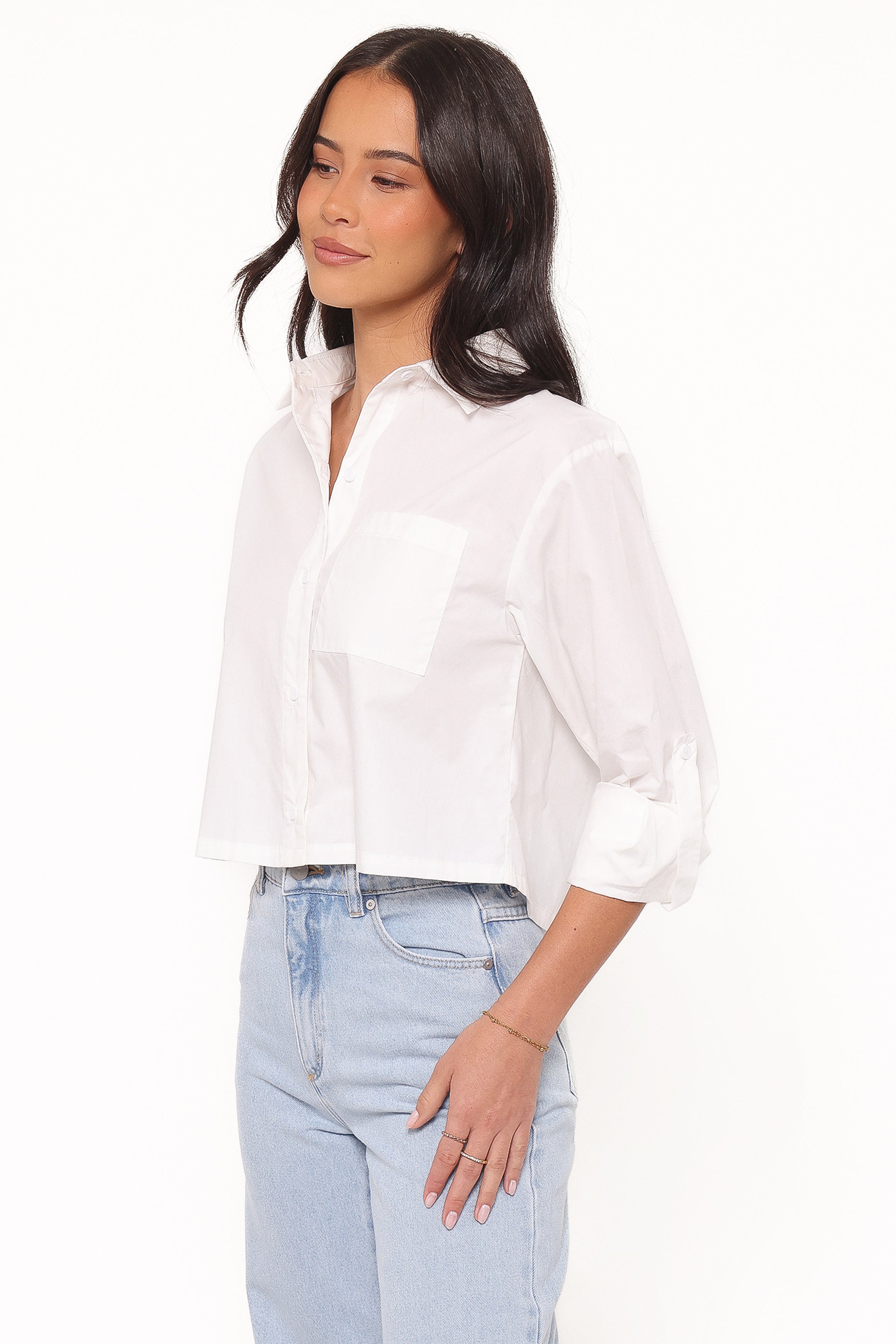 TOPS Bronagh Cropped Button Up Shirt - White