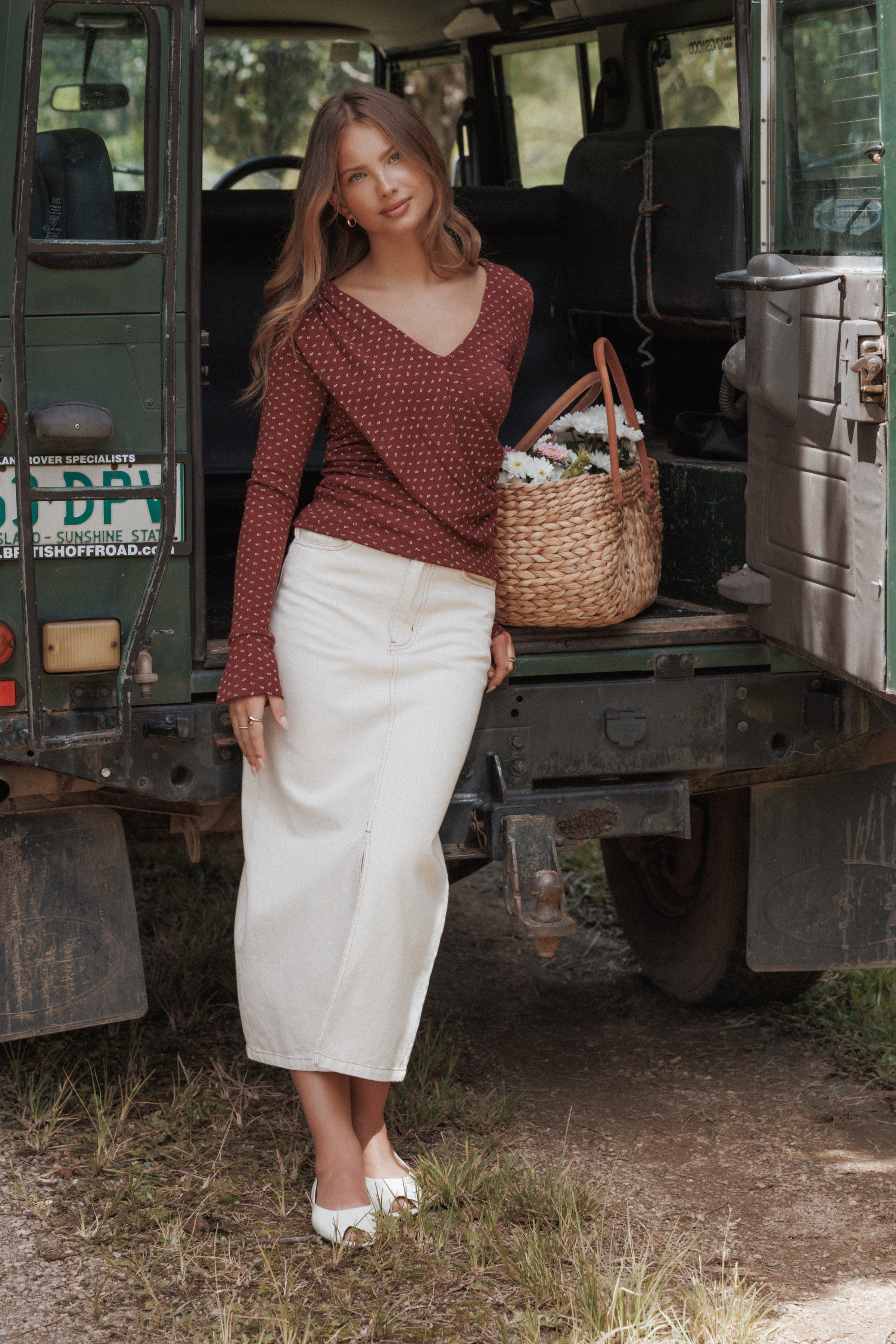 TOPS Brooklyn Crossover Top - Burgundy Floral