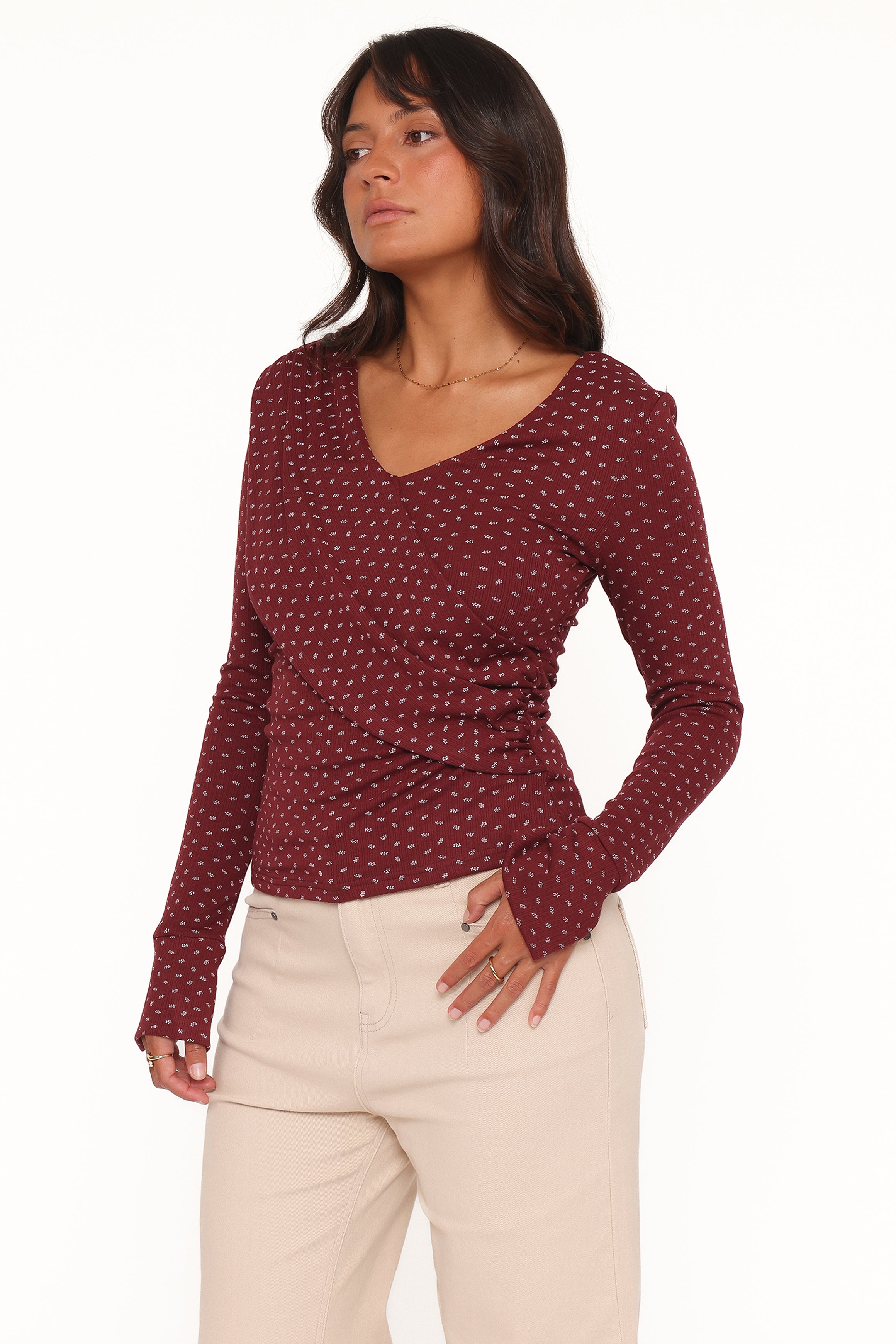 TOPS Brooklyn Crossover Top - Burgundy Floral