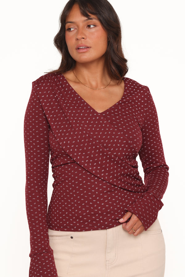 TOPS Brooklyn Crossover Top - Burgundy Floral