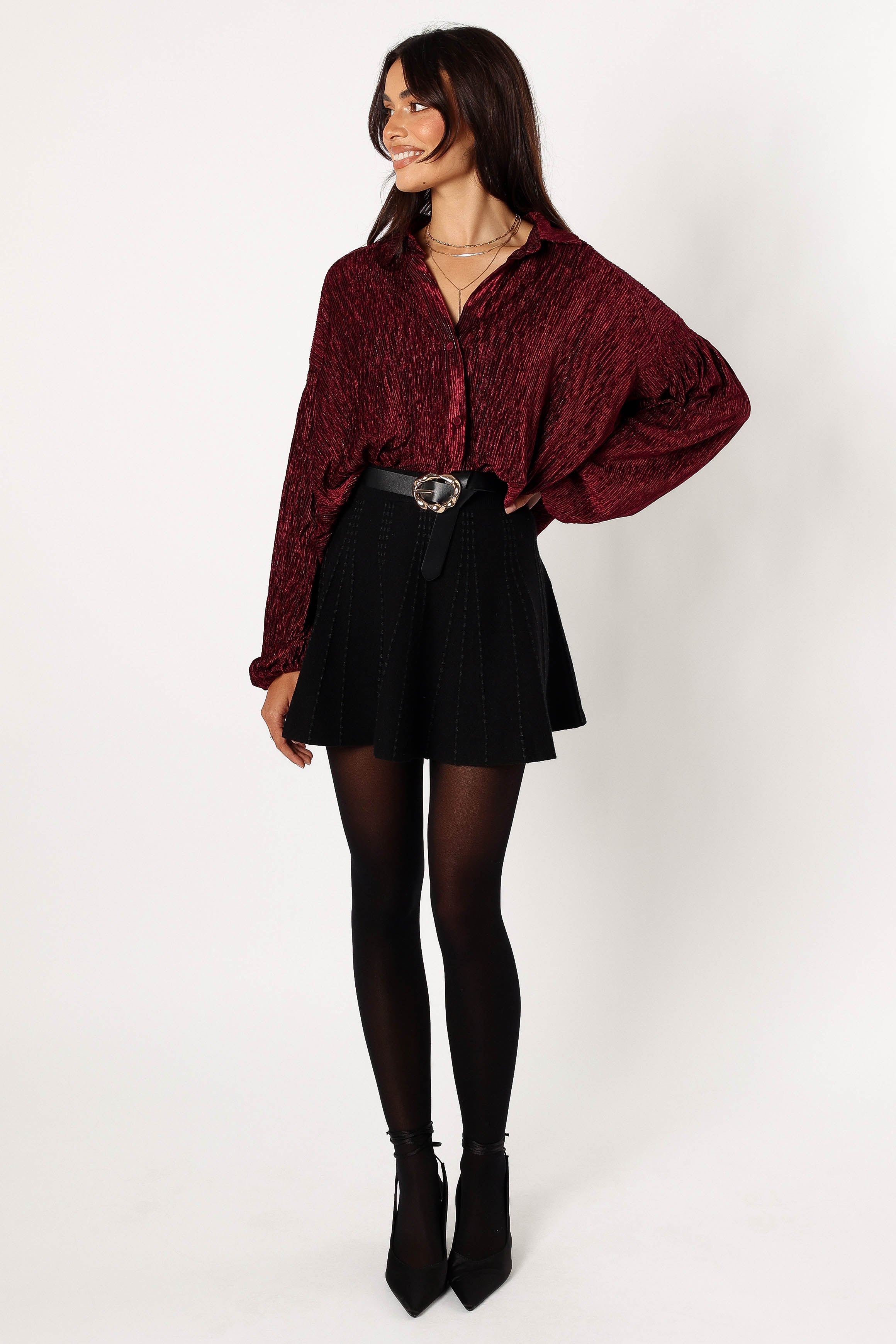 TOPS @Cadence Long Sleeve Sequin Top - Burgundy