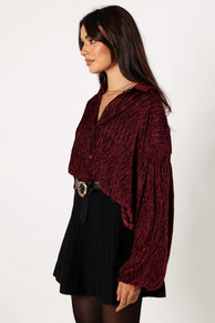 TOPS @Cadence Long Sleeve Sequin Top - Burgundy