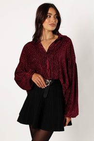 TOPS @Cadence Long Sleeve Sequin Top - Burgundy