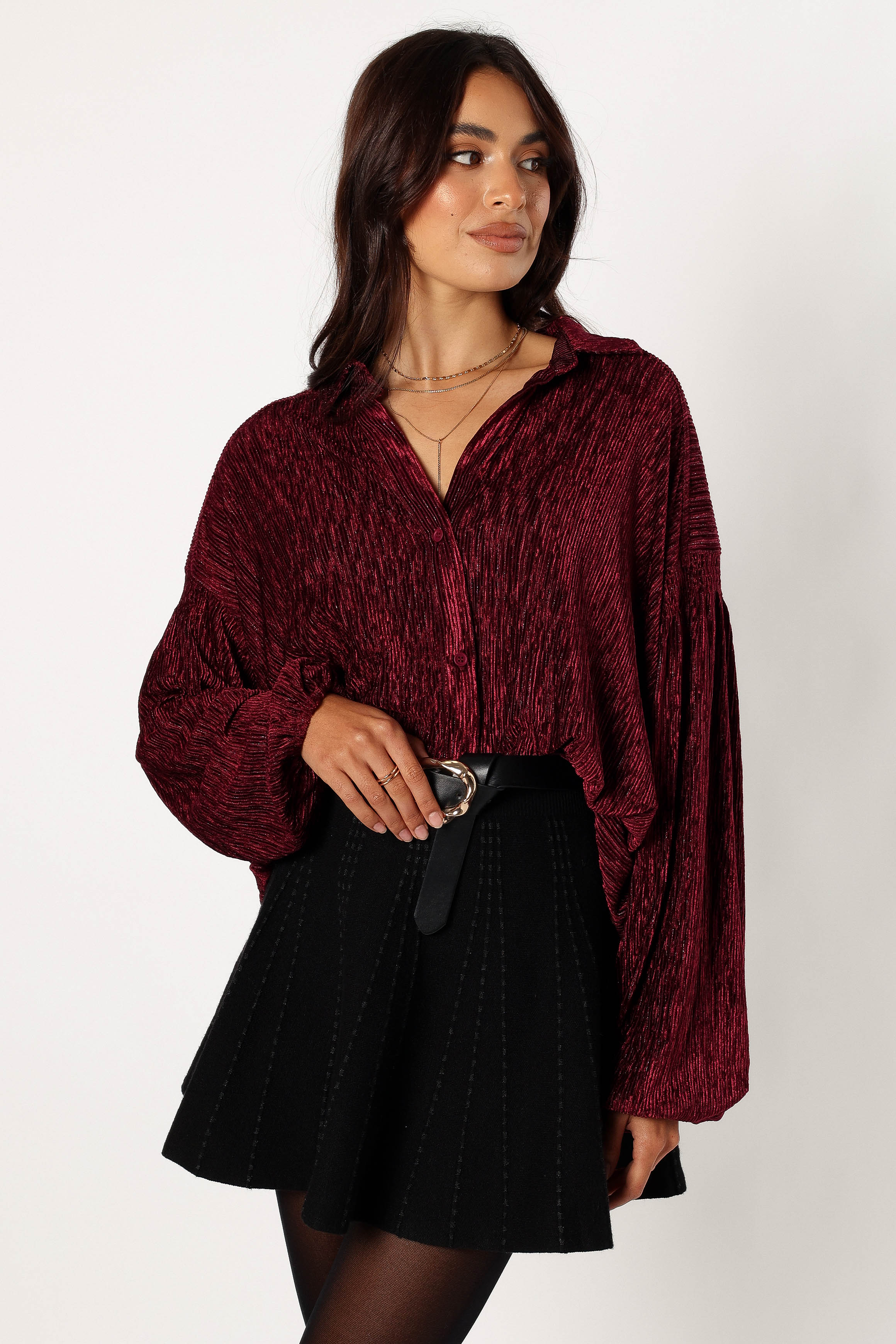 TOPS @Cadence Long Sleeve Sequin Top - Burgundy