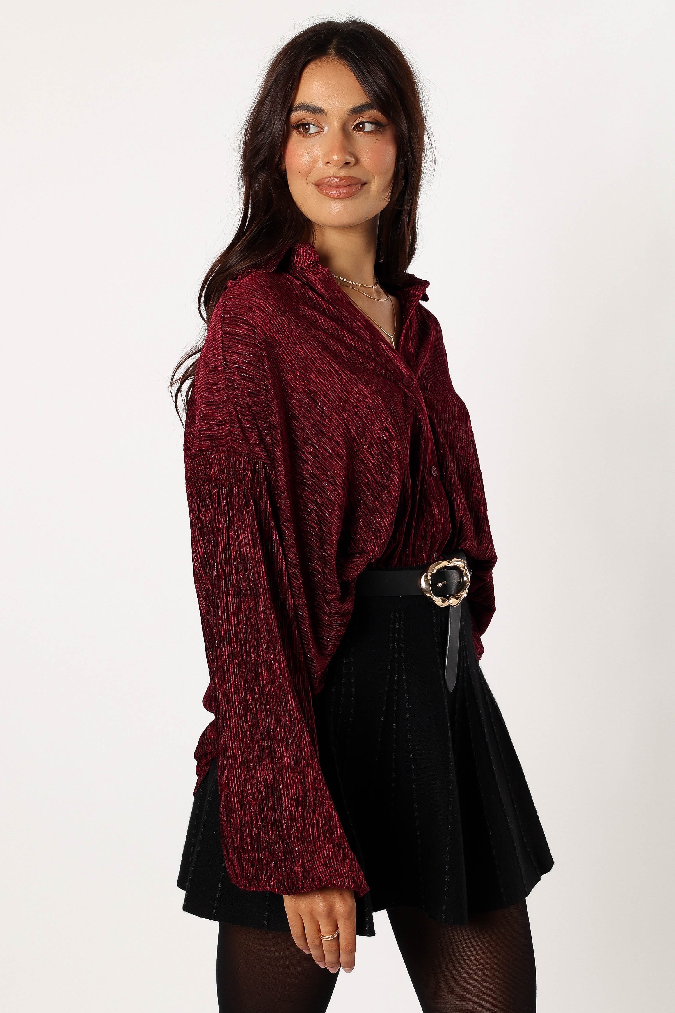 TOPS @Cadence Long Sleeve Sequin Top - Burgundy