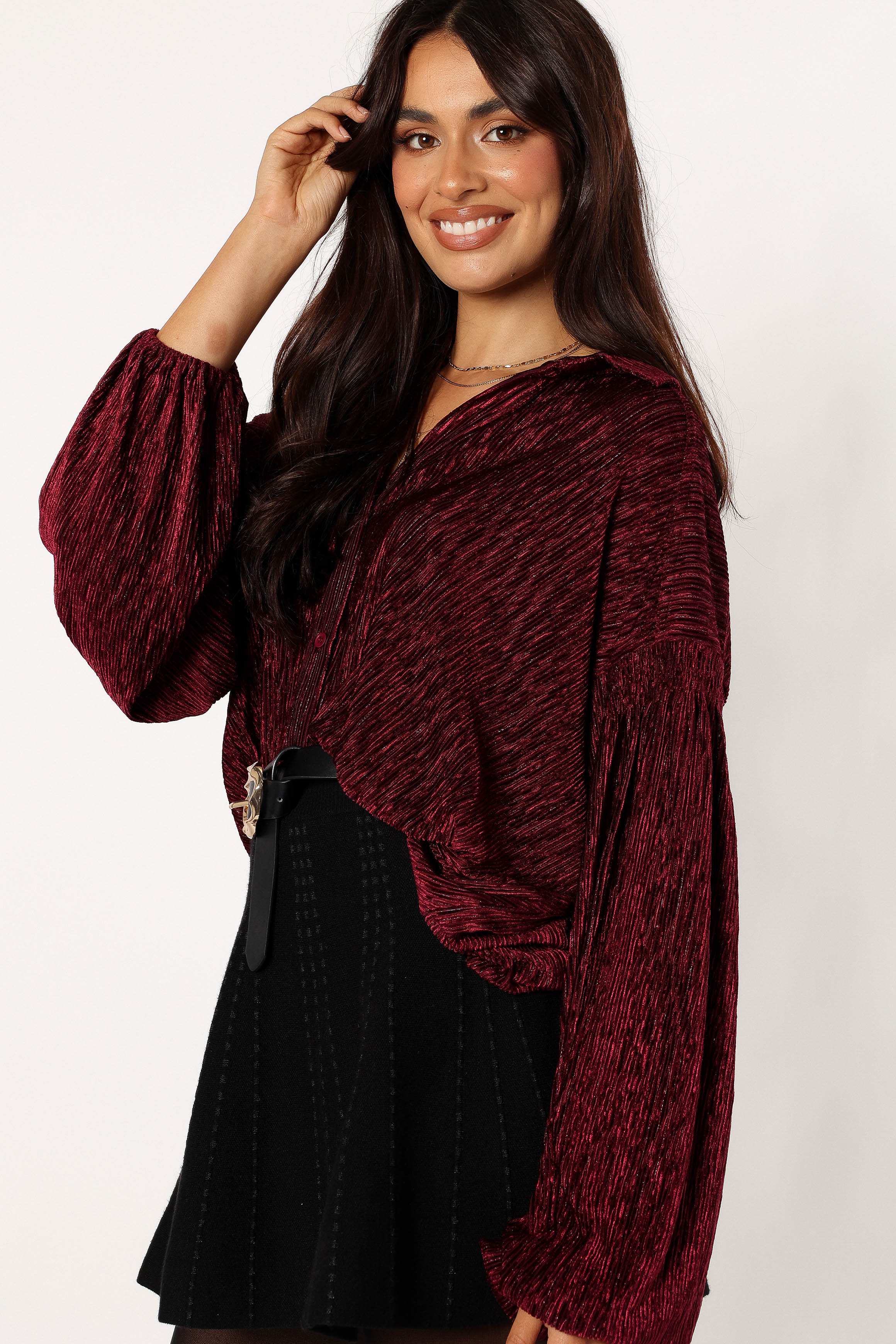 TOPS @Cadence Long Sleeve Sequin Top - Burgundy