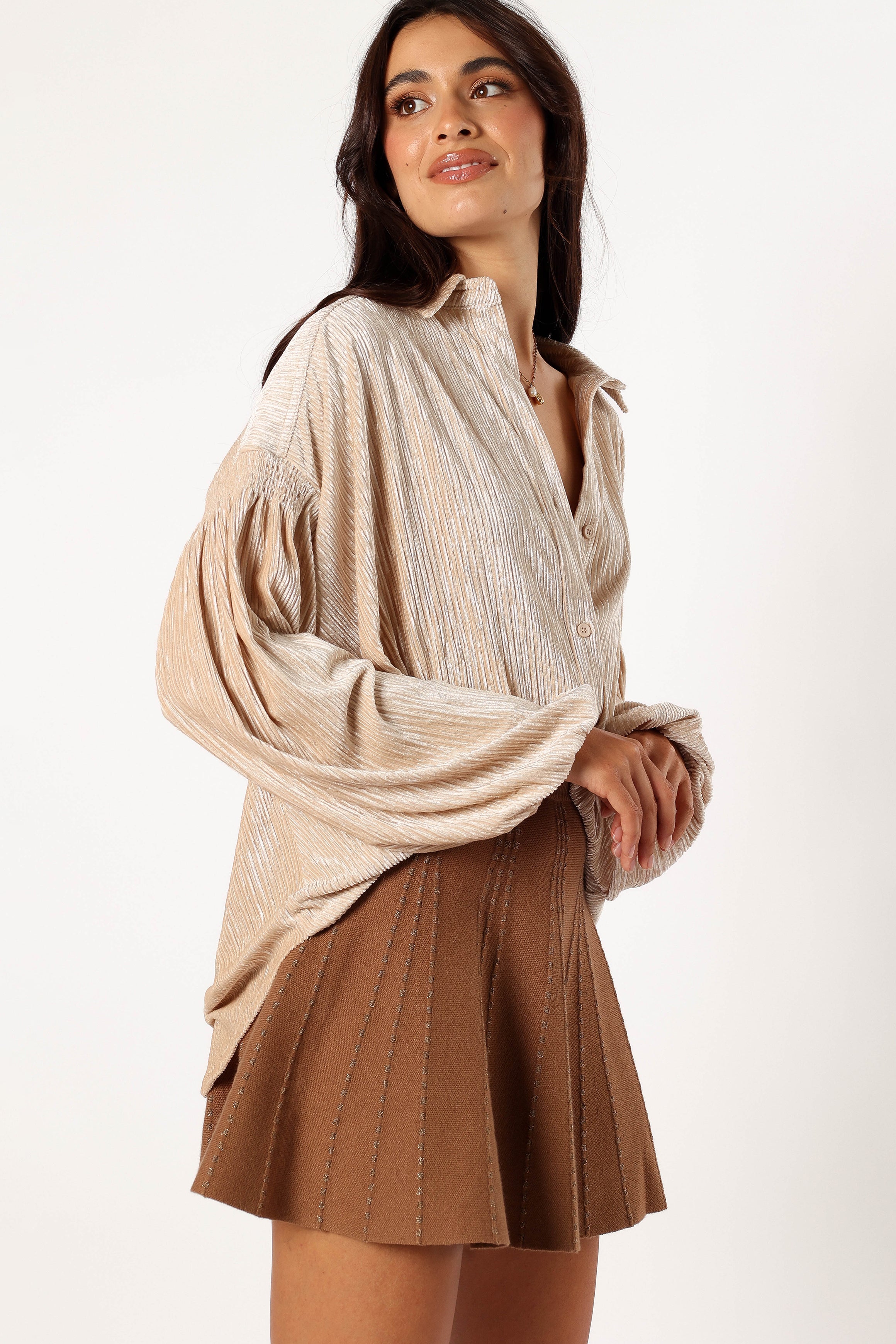 TOPS @Cadence Long Sleeve Sequin Top - Cream