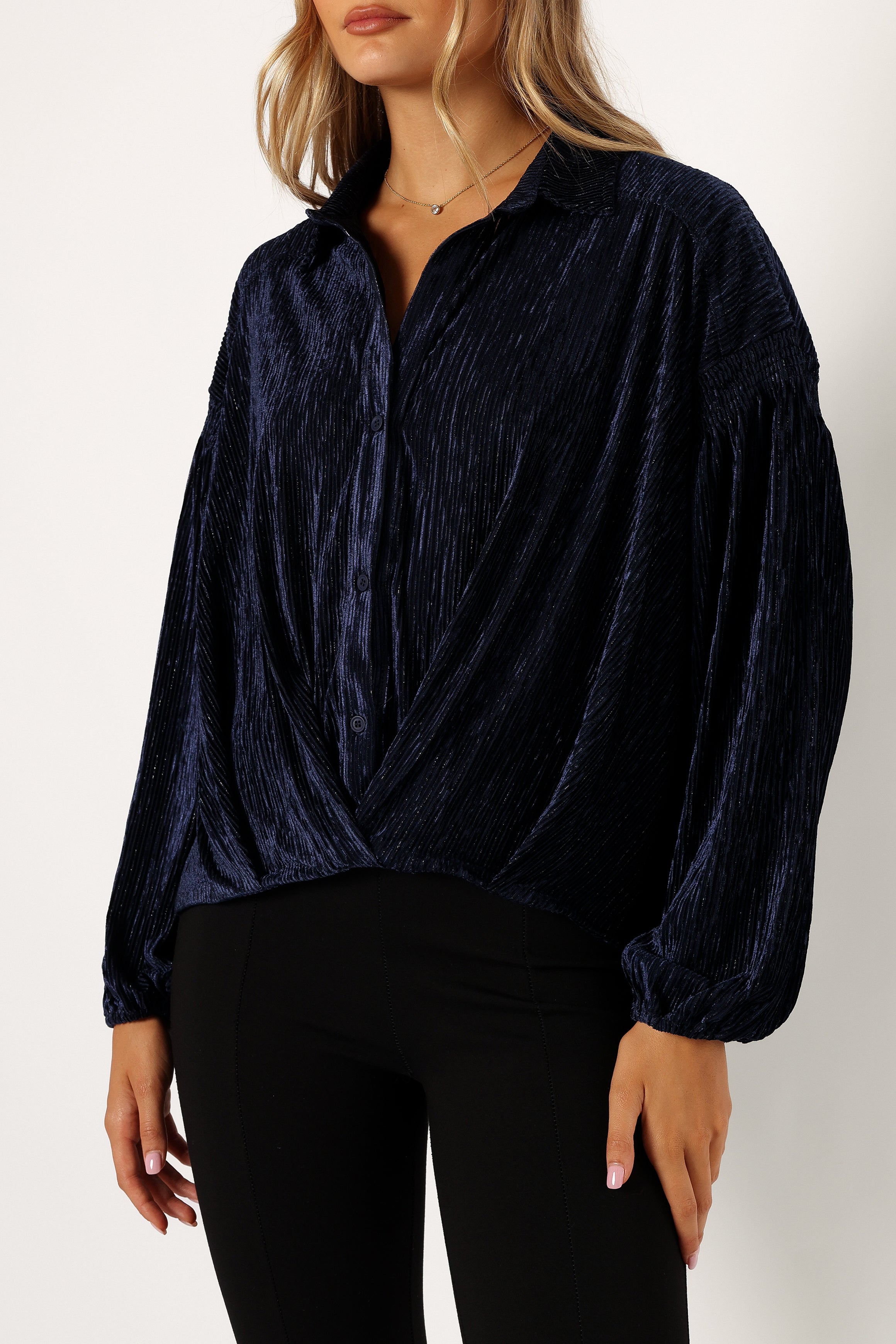 TOPS @Cadence Long Sleeve Sequin Top - Navy